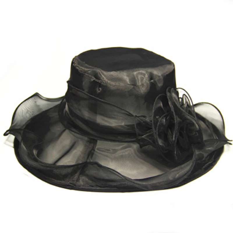 [FLB] Элегантная модная женская церковная летняя шляпа, свадебные Кентукки шляпа котелок для женщин с широкими полями, от солнца, моря, пляжа, Цветочная шляпа - Цвет: F307 Black