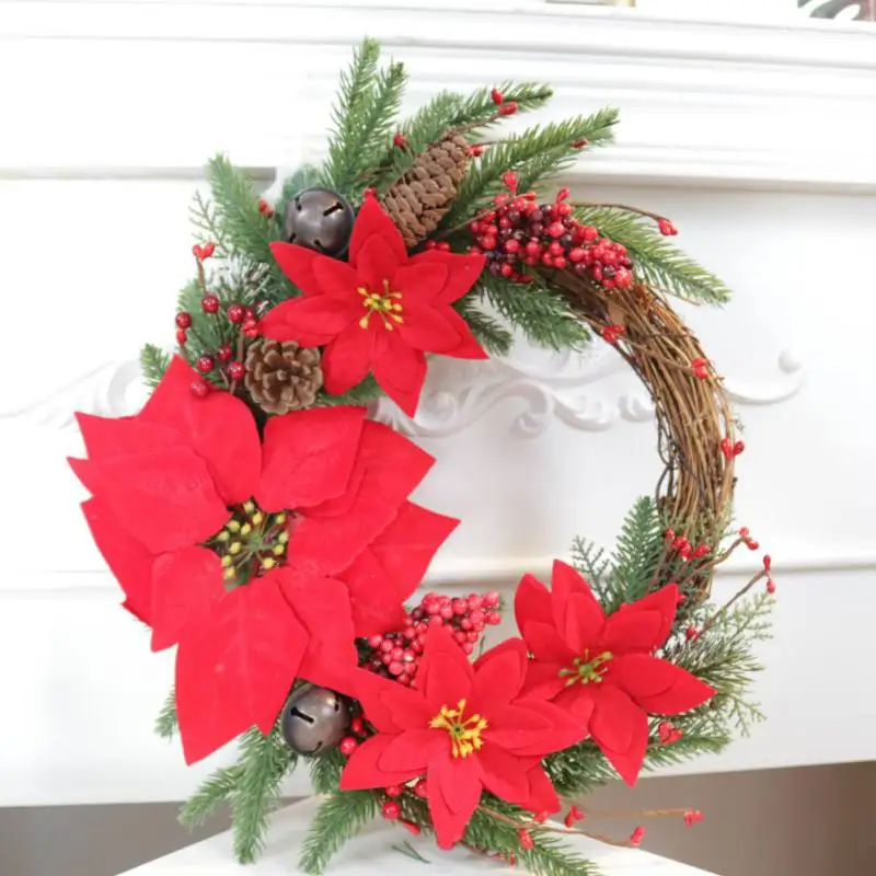 Рождественский венок с сосновыми шинами рождественское вечерние украшение для имитация цветочного Кольца Рождественский цветок лоза круг Настенный декор двери
