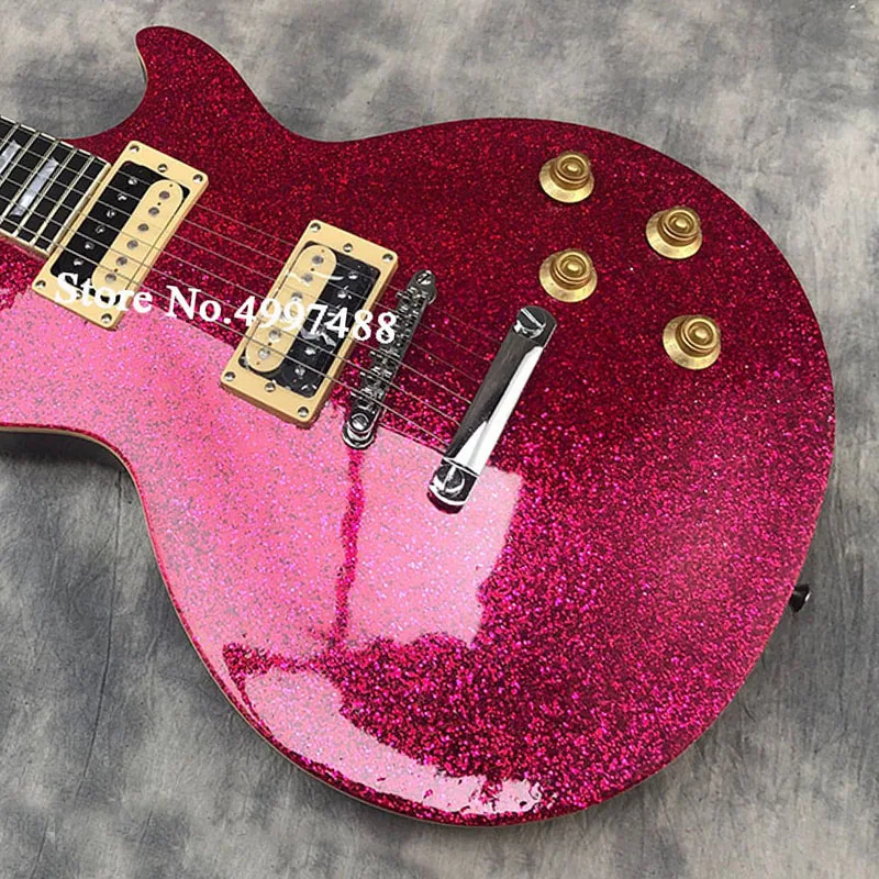 

The new red big grain electric guitar, fixed bridge, flowerpot inlay, gold powder big grain. Real photos, free delivery