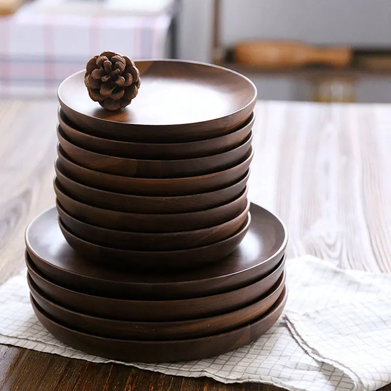 Японский стиль Zakka деревянная посуда из ореха тарелки Деревянные маленькие/средние деревянные фруктовые десертные тарелки креативные декоративные тарелки