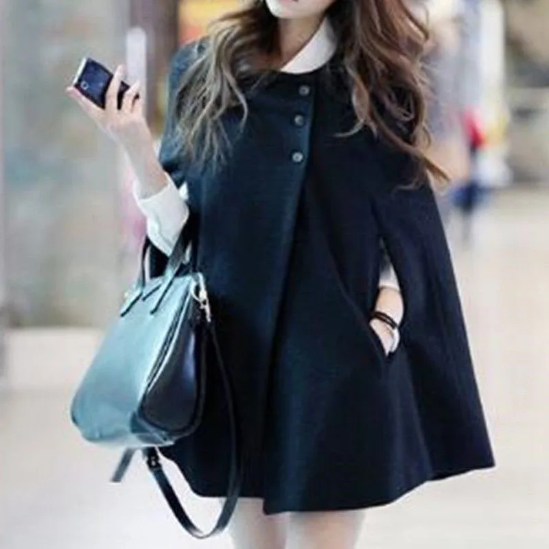 Jacket Coat Women Loose Cloak Batwing Poncho Winter Warm Cape Parka Casual Stylish Fashion