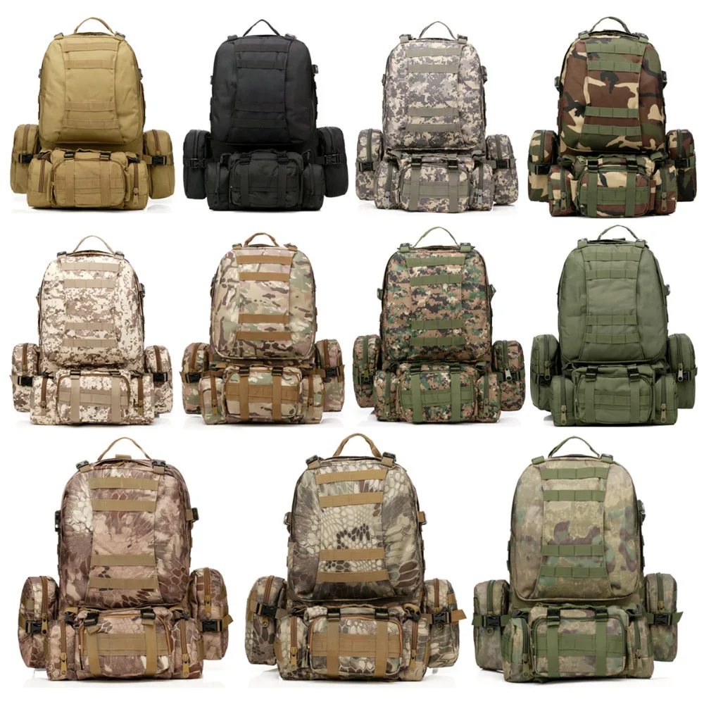  New 50L Molle Tactical Assault Military Rucksacks Backpack Camera Bag Large 11 Color Sports Bags Free Shipping 