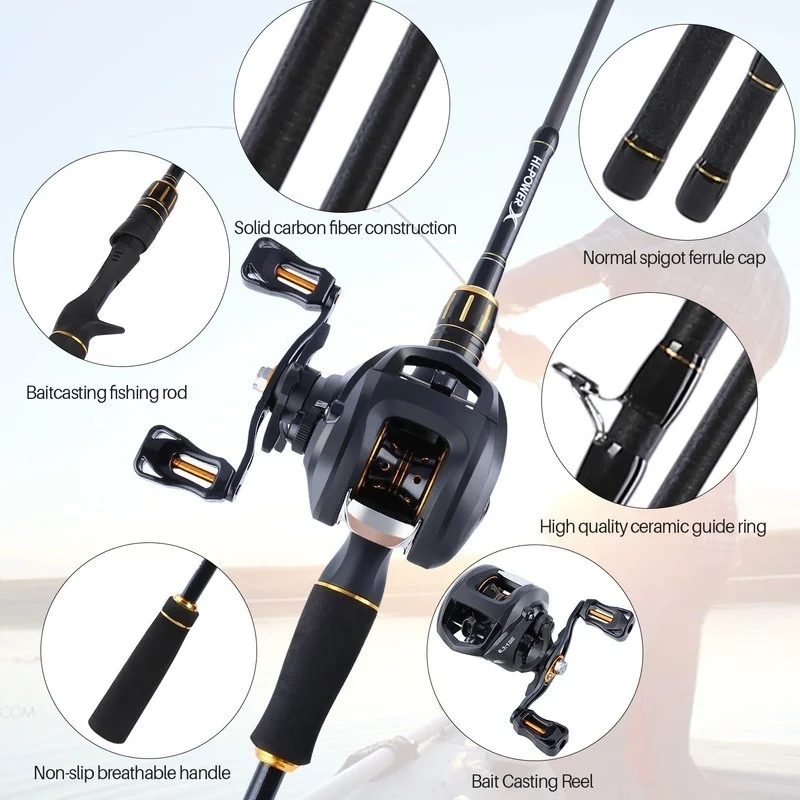 Sougayilang 2.1M Fishing Rod and Reel Combos - Carbon Fiber Portable Casting Rod with Baitcasting Reel Kit Fishing Rod Set