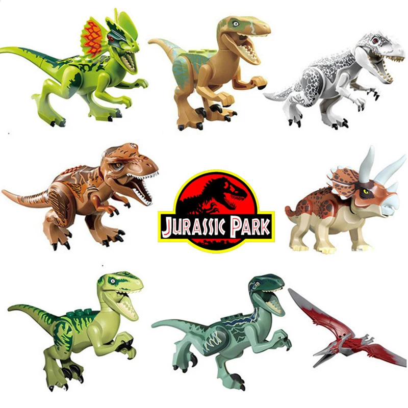 Jurassic World Park Dinosaur Assembly Building Blocks Sets 8pcs Classic Bricks Kids Toys juguetes Compatible Legoings Blocks