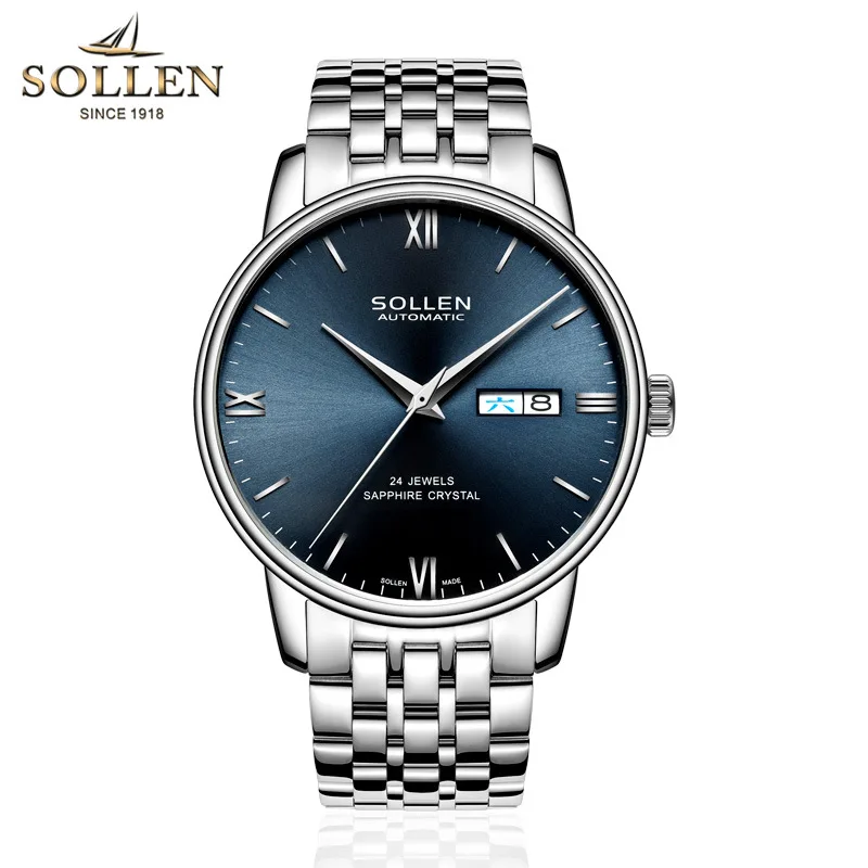 

SOLLEN Sapphire Clock Waterproof Relogio Masculino Steel Automatic Mechanical Watch Men Luxury Brand Mens Watches Reloj Hombre