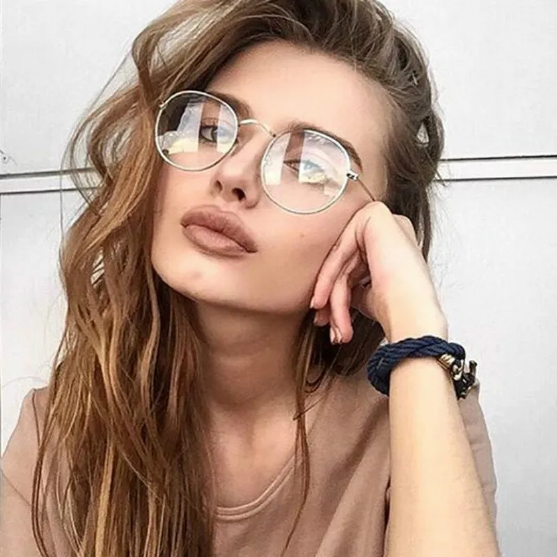 Montura de gafas mujer de diseño negro 2018, montura de gafas redondas Metal, cristales transparentes _ - Mobile