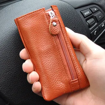 

Fashion Men Genuine Leather Car Key Wallet, Mini Coin Purse, Solid color Credit Card Holder, multi-function