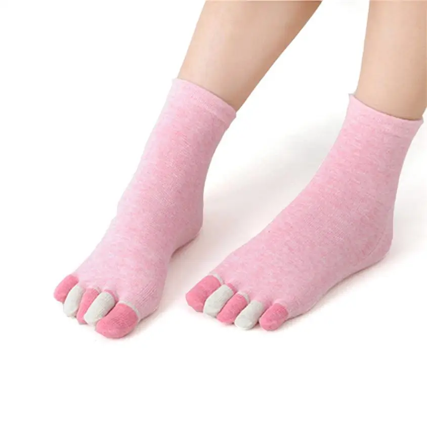 Г. Женские носки хлопковые носки с пятью пальцами для девочек массажные Нескользящие женские носки с пальцами однотонные тонкие носки с каблуком - Цвет: Розовый