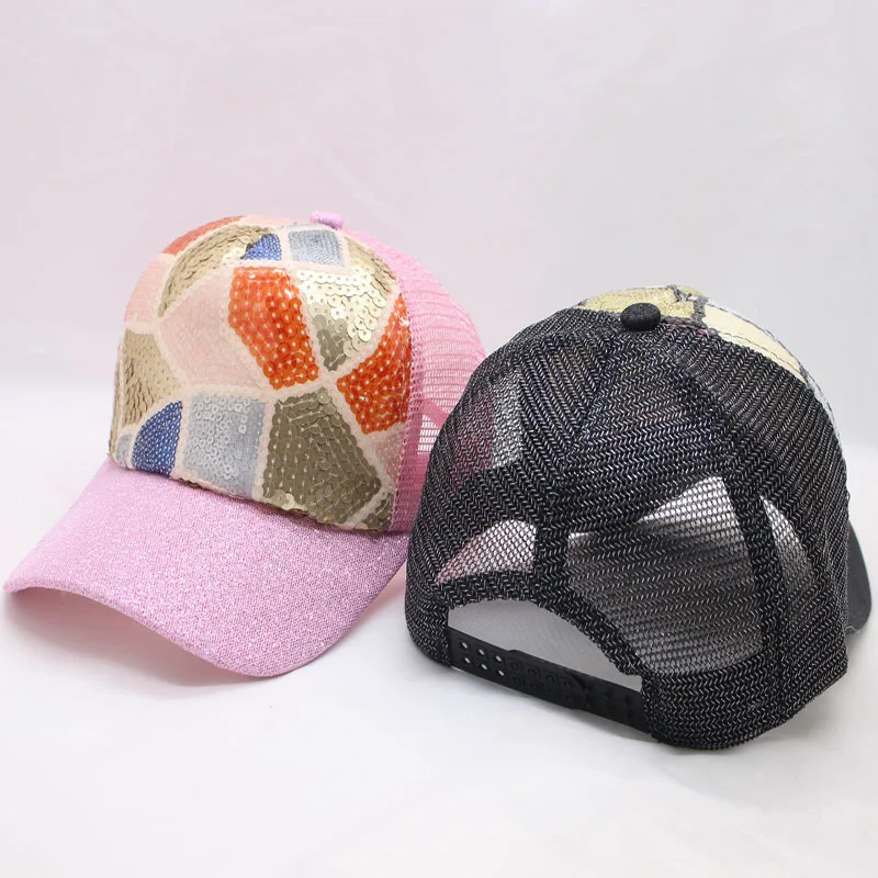 Новые женские разноцветные блестки шляпы от солнца Лоскутные сетчатые бейсболки женские дышащие Регулируемый головной убор бейсболка с колпаком