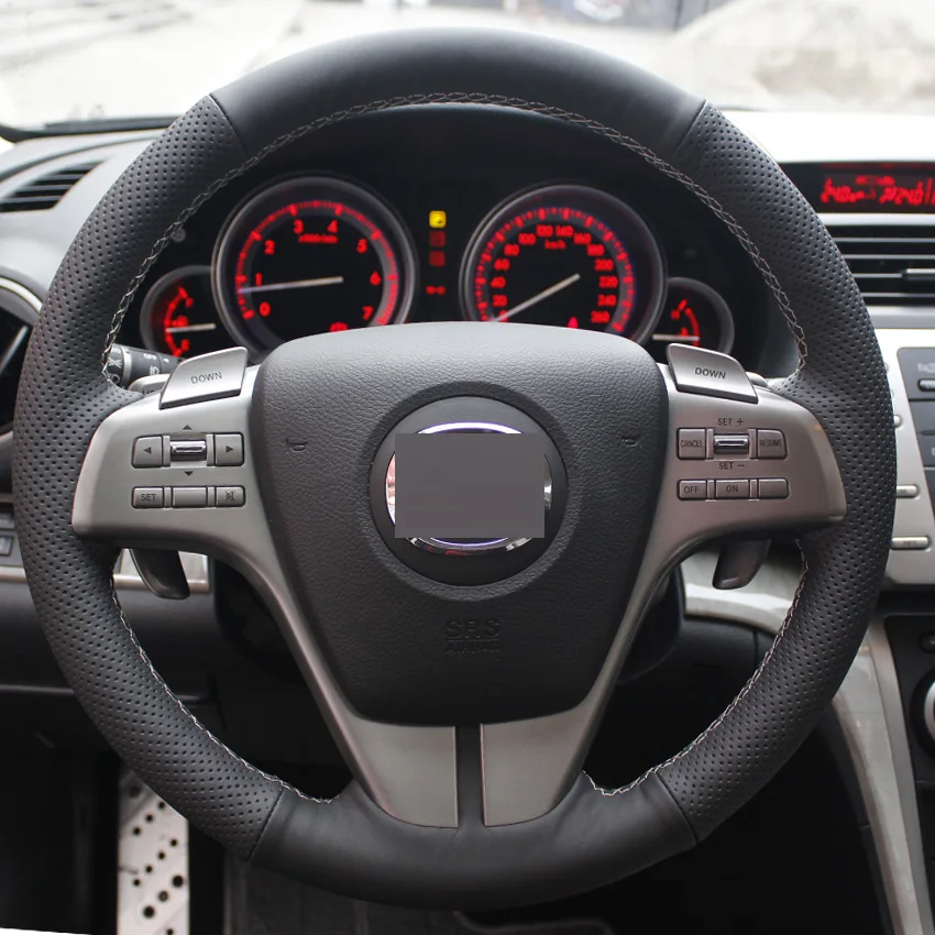 

Black Leather Hand-stitched Car Steering Wheel Cover for Mazda 6 2009