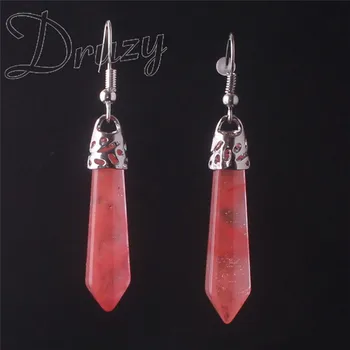 

Druzy New Natural Crystal Stone Hexagonal Prism Crystal Earrings Multicolor Beautiful Bohemia Single Point Healing Jewelry