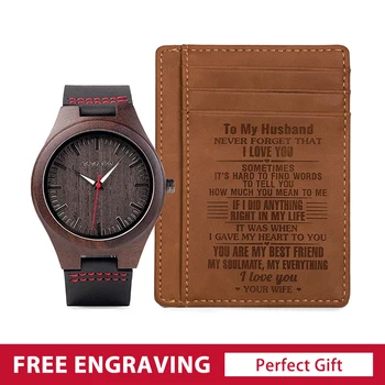 

BOBO BIRD Personalized Wooden Watch and Leather Wallet Gift Set for Men Credit ID Card Holder Gift For Him Holiday Gift