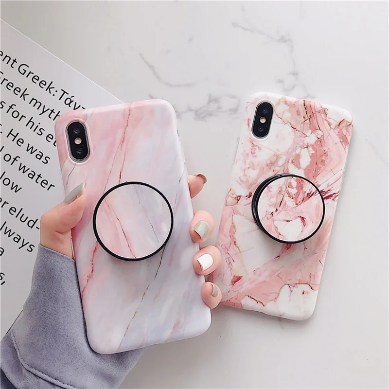 

Marble Bracket Case For iphone 7 Case Soft TPU Back Cover For iphone 6 6S 7 8 Plus iphone X XR XS MAX Cover Folding Stand case
