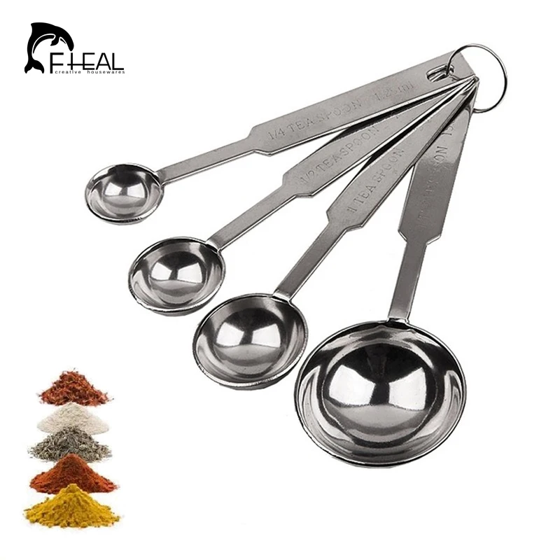 

FHEAL 4pcs/set Stainless Steel Measuring Spoons Cups Measuring Set Tools For Baking Coffee Measuring Tools