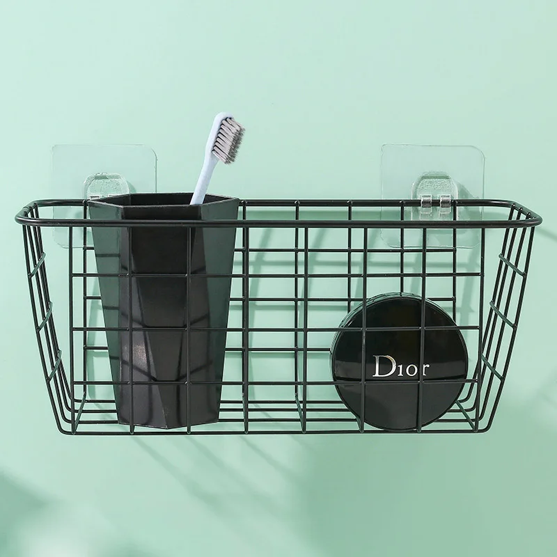 

Wrought iron kitchen seasoning hanging basket desktop storage basket rack Bathroom rectangular storage box wall hanging rack