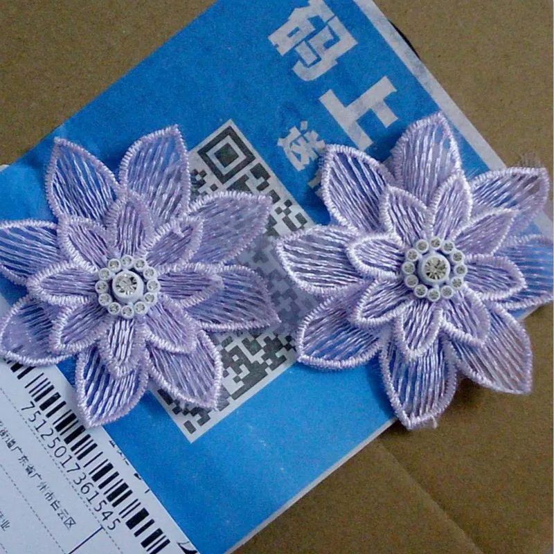 

10x Purple 7x7cm 3D Cotton Pearl Flower Embroidered Lace Trim Ribbon Fabric Handmade DIY Wedding Dress Sewing Supplies Craft