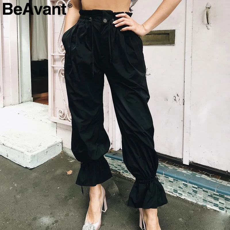 BeAvant 2018 Sash drawstring pleated pants women High waist casual