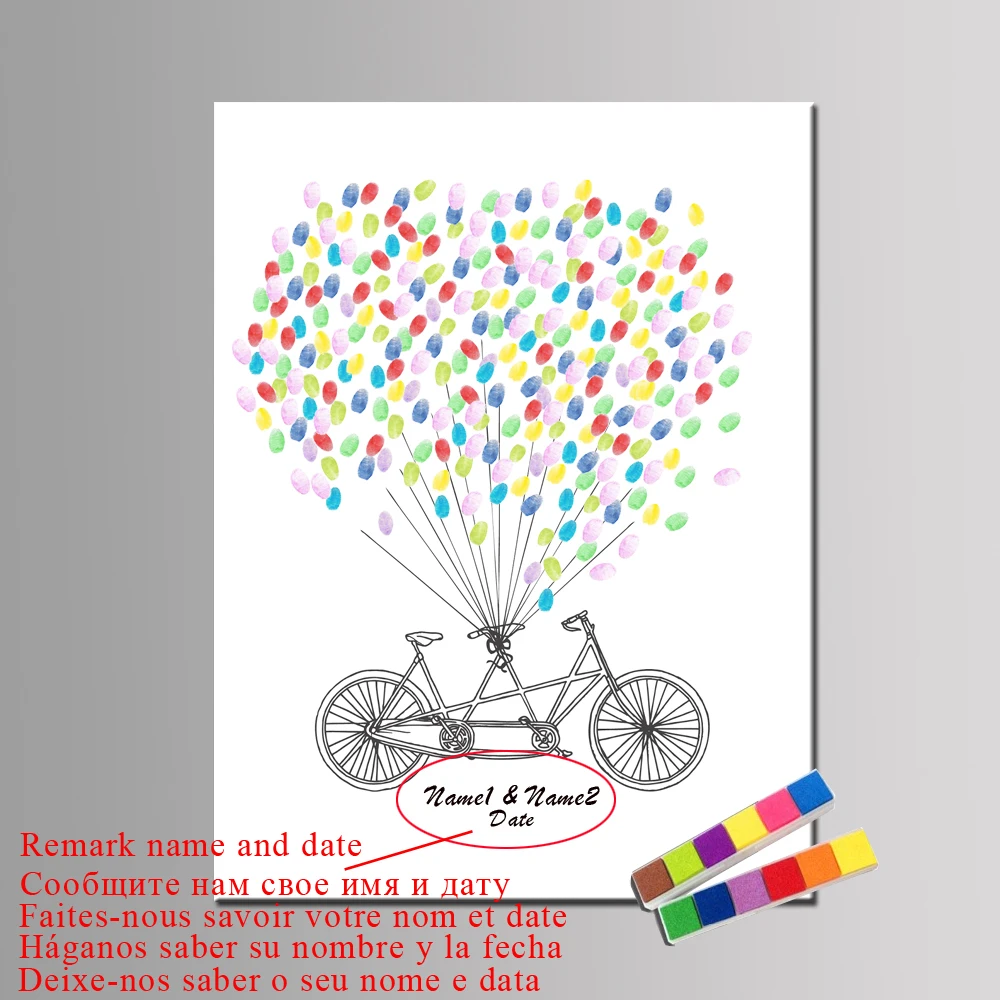 Персонализированная Свадебная книга для гостей с отпечатками пальцев тандем велосипед Гостевая книга с отпечатками пальцев свадебное дерево День рождения воздушный шар 2 чернил