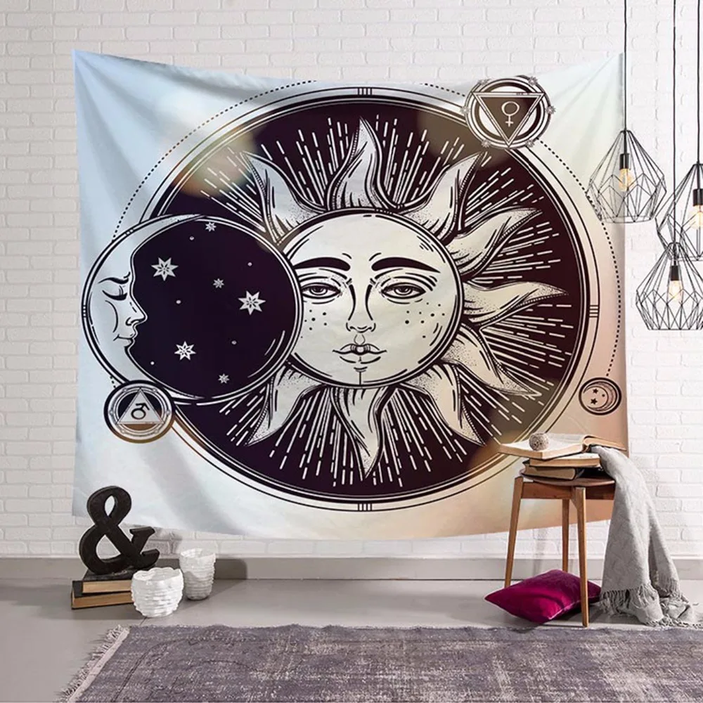 

Celestial Moon Sun Tapestries Lotus Eye Eyebrow Wall Hanging Starry Sky Anime Hippie Beach Decor Bedspreads 200Cm Woven Creative
