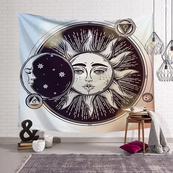 

Celestial Moon Sun Tapestries Lotus Eye Eyebrow Wall Hanging Starry Sky Anime Hippie Beach Decor Bedspreads 200Cm Woven Creative