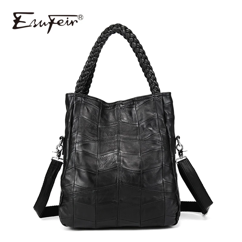 

2019 100% Genuine Leather Women Handbag Real Sheepskin Leather Patchwork Shoulder Bag Women Purse Casual Tote Bag bolso mujer