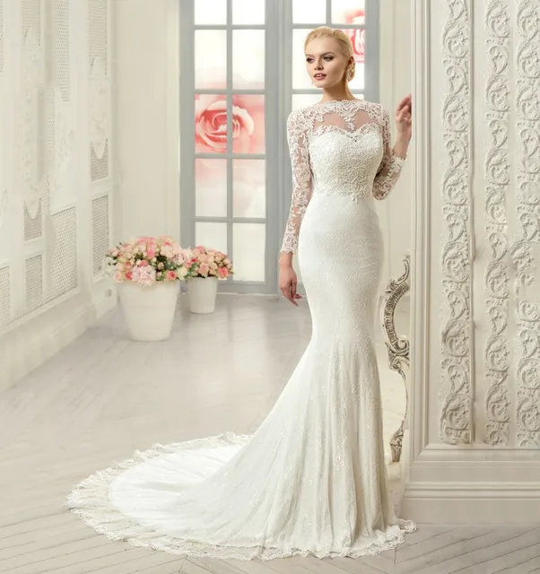 2017 Elegant Muslim Lace Long Sleeve Mermaid Wedding Dress Real ... 2017 Elegant Muslim Lace Long Sleeve Mermaid Wedding Dress Real ...