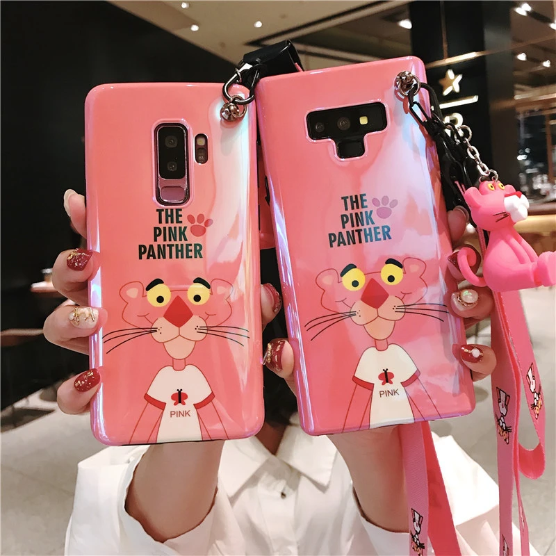 Pink Panther case for Samsung Note 8/9 cute animal cover Galaxy S8/9 plus + blue light shell S7 edge+ toy holder gifts |