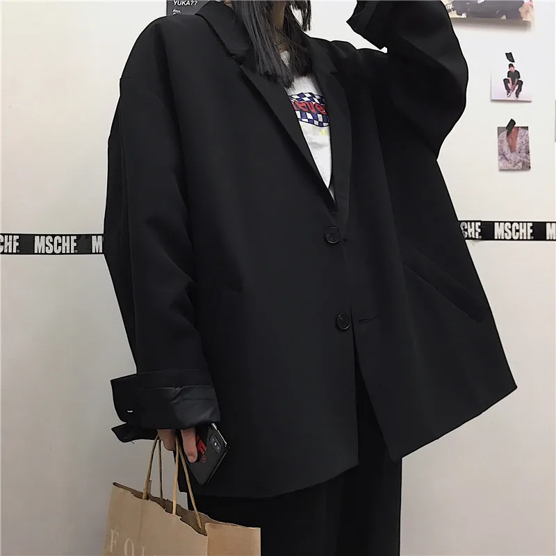 النساء المتناثرة سترة النسخة الكورية بسيطة الصلبة جاكيت بدلة عارضة فضفاض للجنسين الربيع جميع الأغراض نمط Ins الساخن بيع