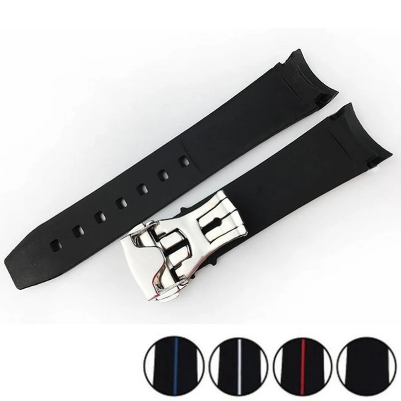 Cinturino In Gomma Cinturino Curvo Impermeabile Per Omega Seamaster Planet Ocean Speedmaster De Ville 20Mm 21Mm Chiusura A Farfalla