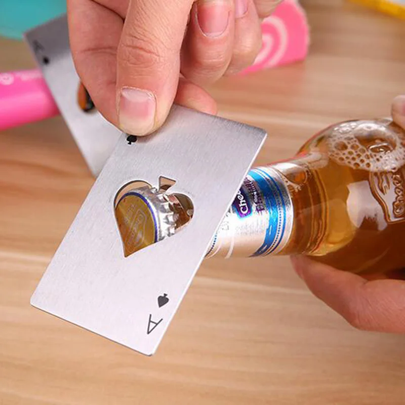 Poker Card Beer Bottle Opener Stainless Steel Wedding Party Banquet Gift Souvenirs Kitchen Dining Bar Tools Table Decor Favors, beer bottle opener keychains