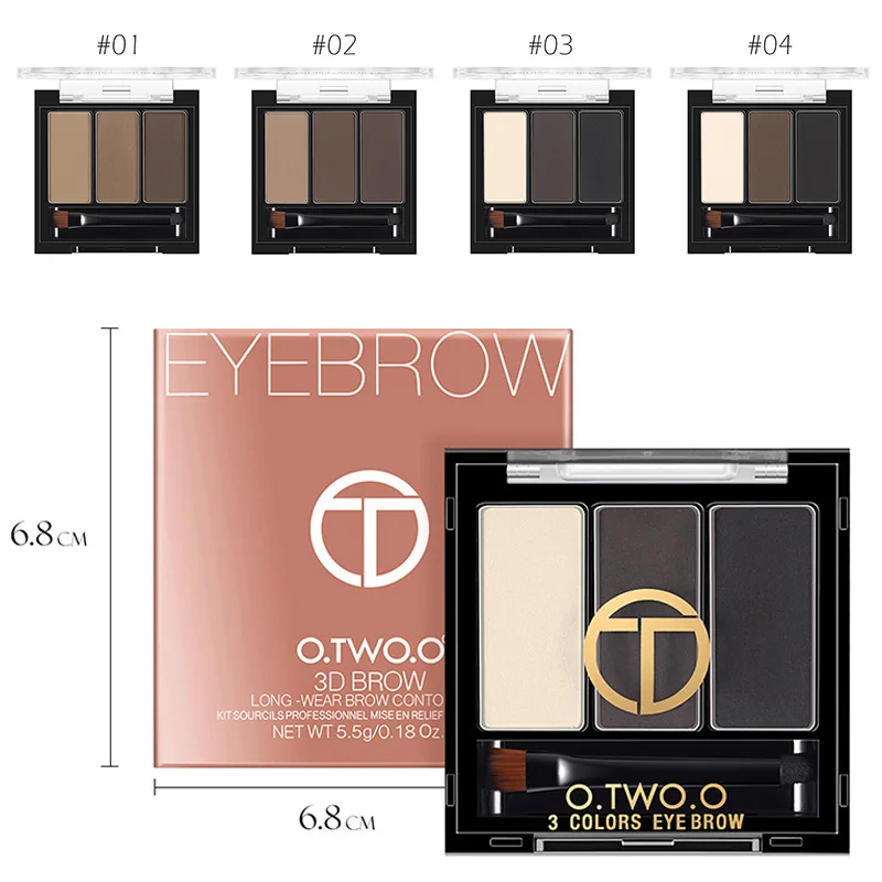 

O.TWO.O 3 Color Eyebrow Powder Palette Cosmetic Brand Eye Brow Eye Shadow Enhancer Waterproof Makeup Eye Shadow With Brush