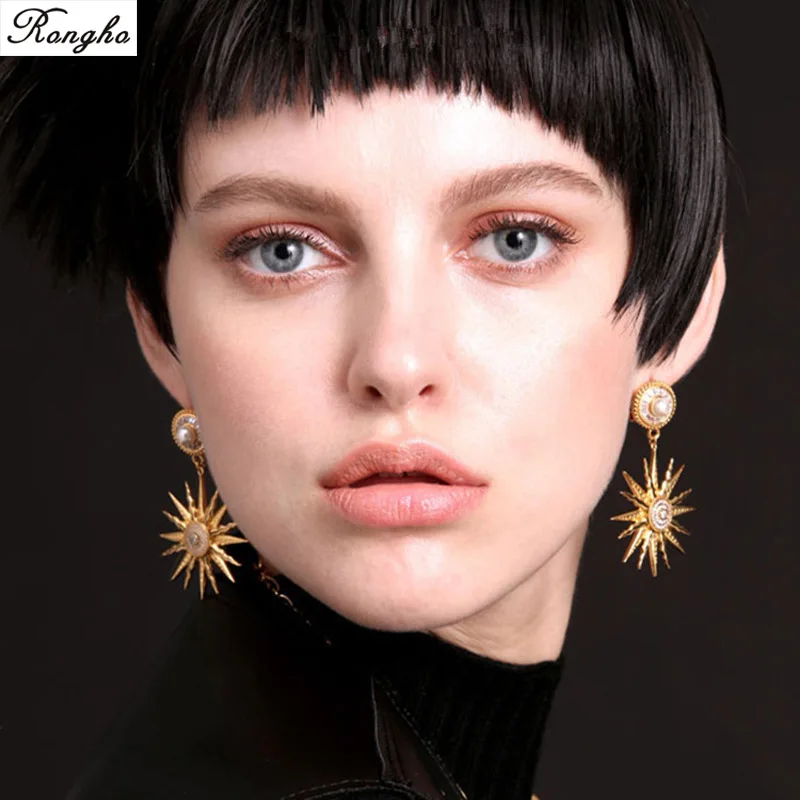 Бренд Хрустальная Морская звезда серьги гвоздики для женщин ювелирные изделия, жемчужный Серьги Brincos золото солнце серьги в виде цветка винтажная бижутерия