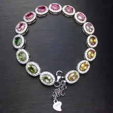 Отличающаяся хорошей устойчивостью натуральный 4*6 мм разноцветные турмалин Браслеты s925 стерлингового серебра ювелирные украшения для женщин вечерние природным драгоценным камнем