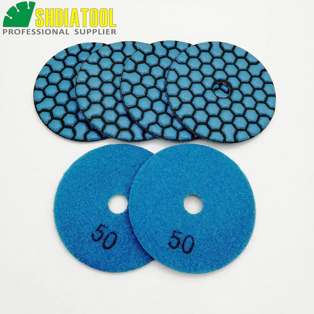 SHDIATOOL 6pcs 80mm #50 Diamond Dry Polishing Pads 3inch Resin Bond Flexible Sanding Disc Granite Marble Ceramic grinding disc rijilei 7 pieces lot 3inch wet flexible polishing pad 80mm diamond polishing pads spiral type marble granite grinding discs 3ds2