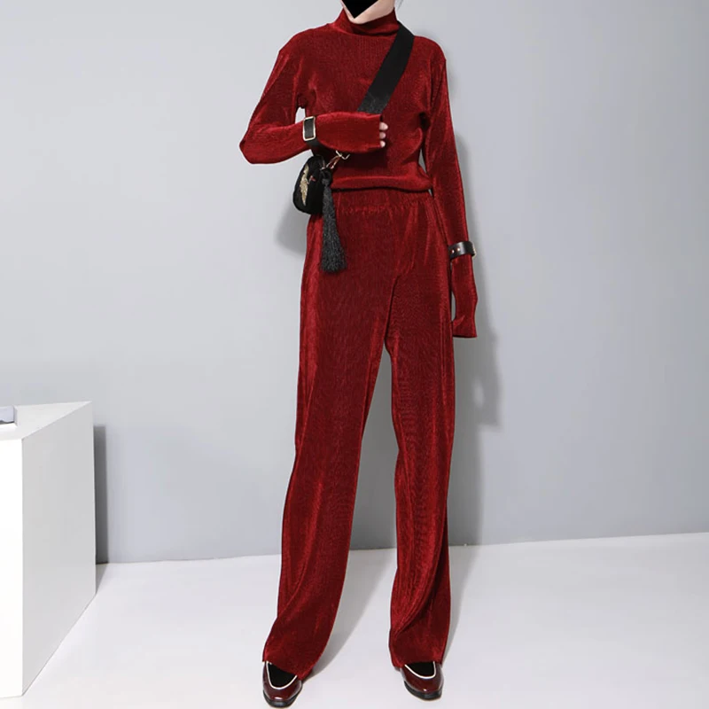 TWOTWINSTYLE вельветовые штаны для женщин эластичные с высокой талией х длинные широкие брюки женские Весенняя модная винтажная одежда - Цвет: red