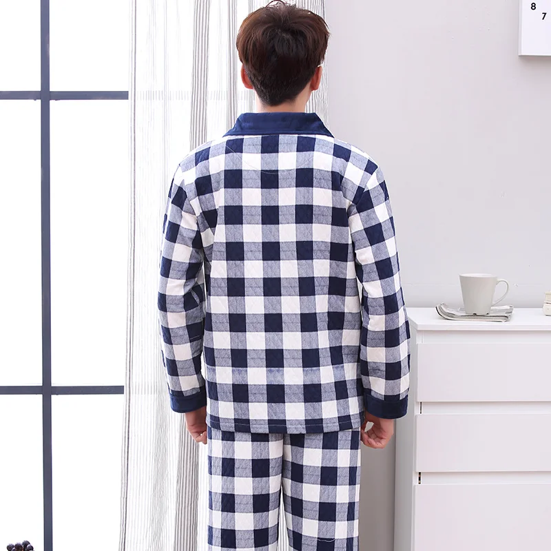 J & Q Новые пижамы Homme двойными бортами хлопковые De Hombre зимние мужские теплые Masculino