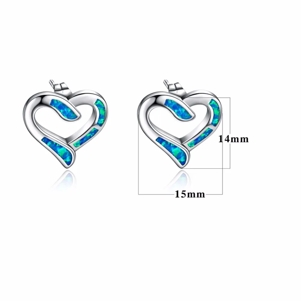 Бижутерия в форме сердца серьги 14*15 мм стерлингового серебра 925 серьги с голубым опалом Brincos для женщин