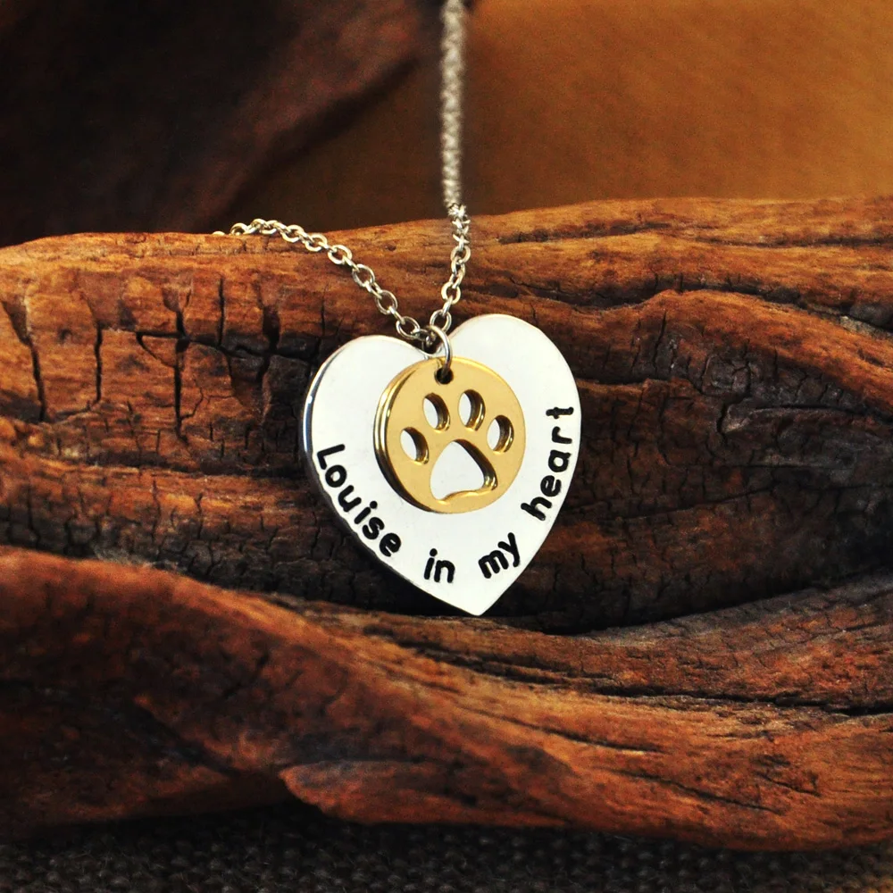 Dog Paw Necklace,Dog in My Heart,Silhouette Charm,Personalized Dog Necklace