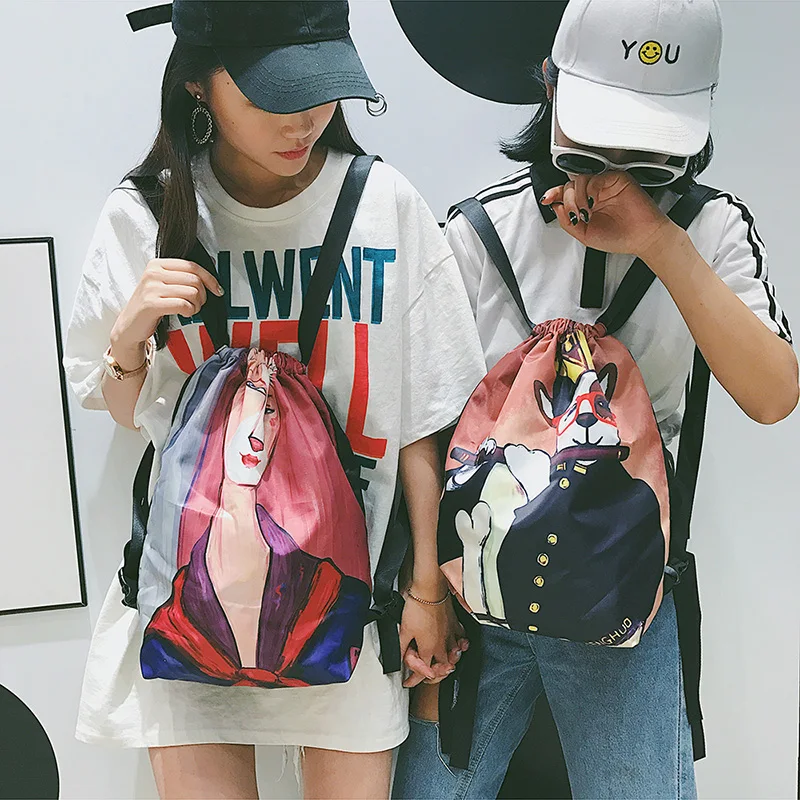 Menghuo Designer 6 Patterns Cat Printing Women Classic Mochila Drawstring Bags Travel backpack School Bag Leisure Bagpack Brand (47)