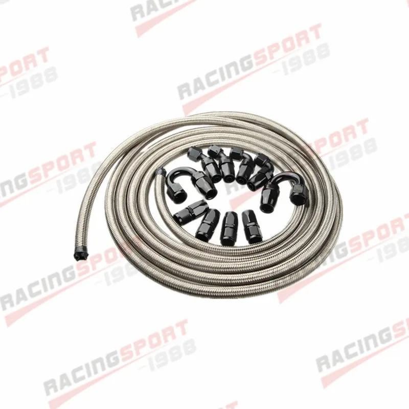 

10AN STAINLESS STEEL BRAIDED OIL/FUEL HOSE + BLACK FITTING HOSE END ADAPTER KIT