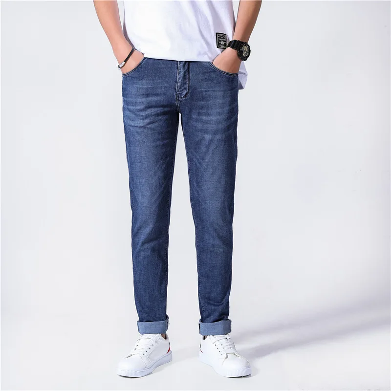 Slim fit pierna mono zona de dos colores de fondo doblado pantalones jeans de hombres pantalón|Pantalones vaqueros| - AliExpress