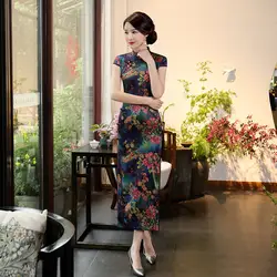 Китайские традиционные Длинные Cheongsam Для женщин шелковый атлас платье Леди бальное платье