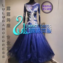 На заказ темно-синее бальное платье для танцев модерн вальс стандарт Concurrentie Strass Jurk. Sociale Танцы платье