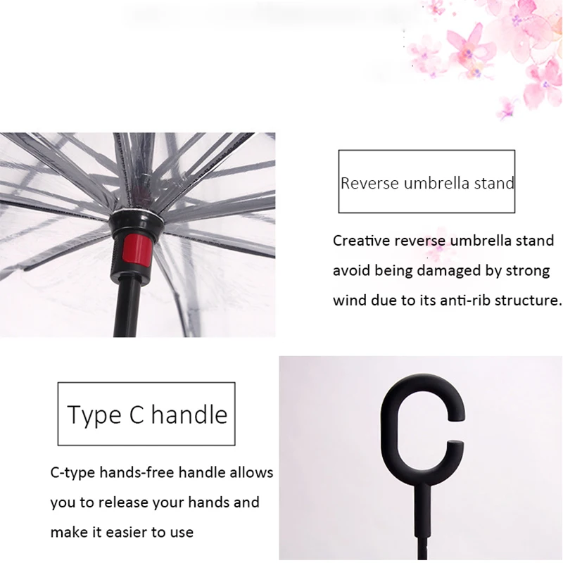 Cena Odwróć przezroczysty parasol dwuwarstwowy odwrócony wiatroodporny C uchwyt wiatroodporny deszcz parasole samochodowe dla kobiet sprzęt przeciwdeszczowy