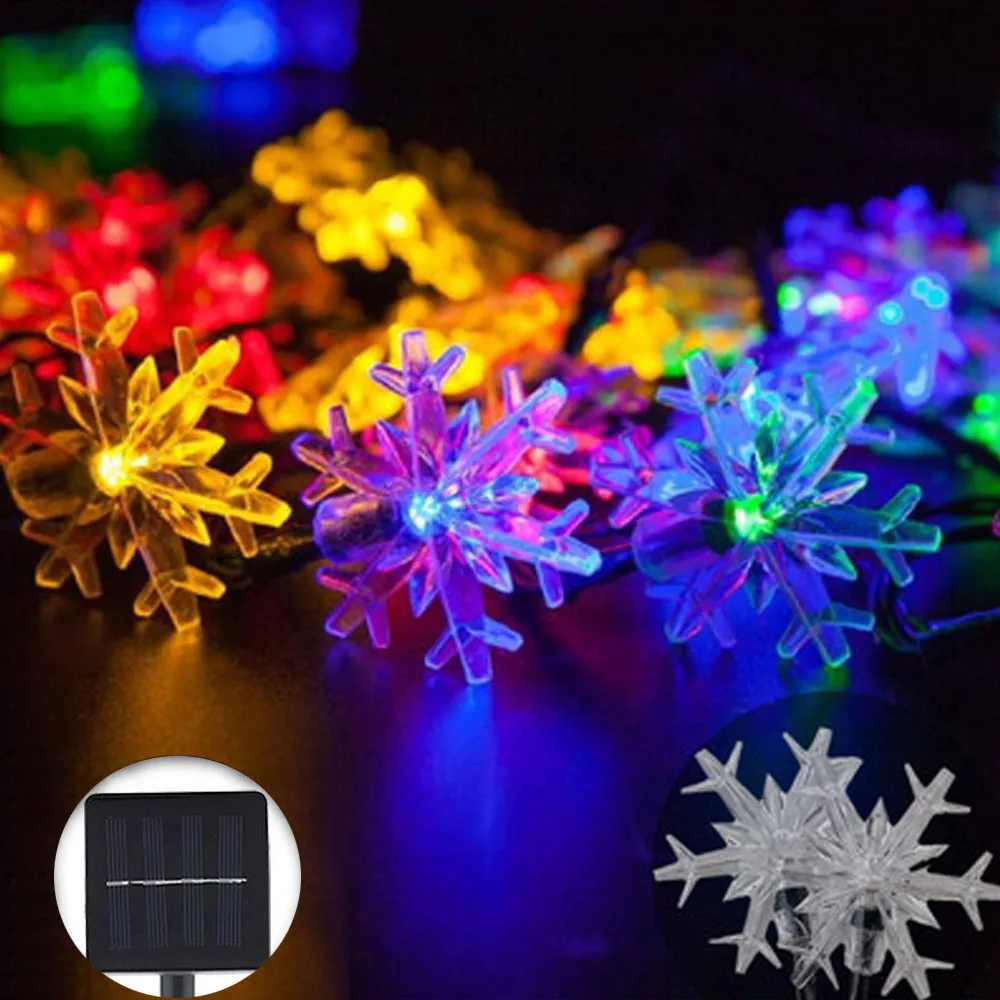 

Snowflake Solar String Lights 20ft 30LEDs 8Modes Snow Shape Outdoor New Year Patio Garden Solar Panel LED Decoration Lights
