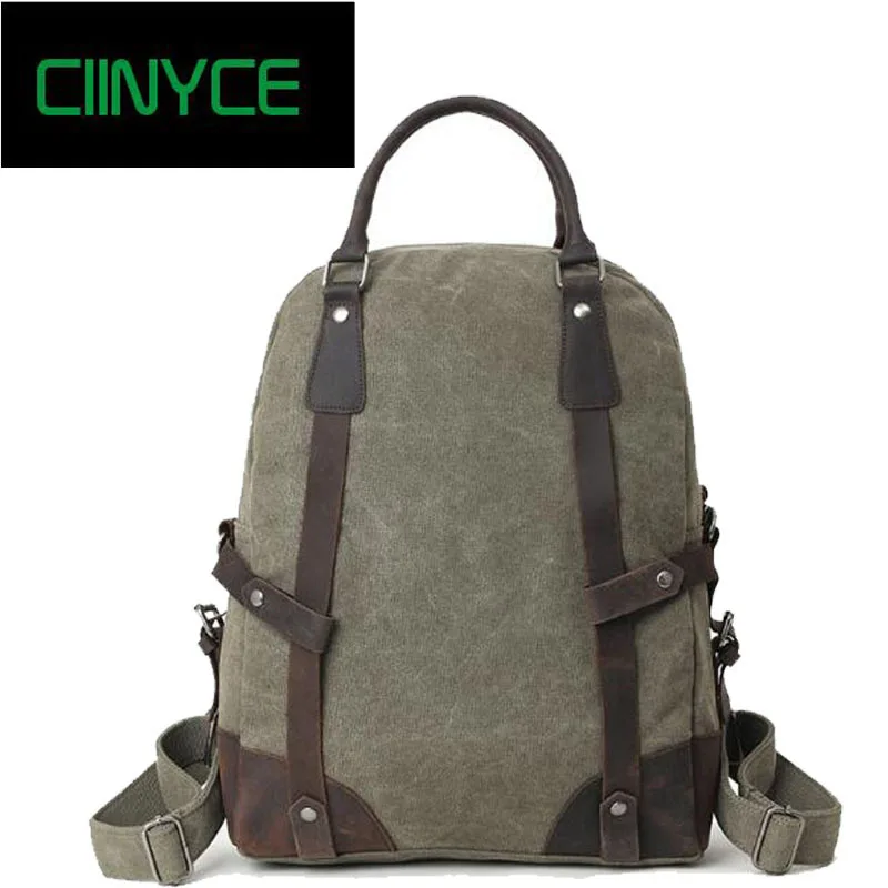 

2018 New Vintage Canvas Crazy Horsehide Cow Skin Men's Tote Hand Bags Shoulder Preppy School Backpacks Laptop Back Packs
