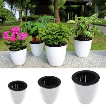 

Self-watering Plant Flower Pot Imitation Pottery Automatic Water Absorption Planting Black and White Flower Pots