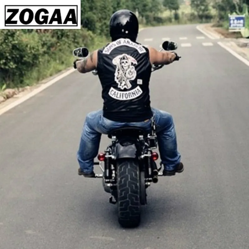 Free shipping Sons Of Anarchy Embroidery Leather Rock Punk Vest Cosplay costume Black Color Harley Motorcycle sleeveless Jacket Free shipping Sons Of Anarchy Embroidery Leather Rock Punk Vest Cosplay costume Black Color Harley Motorcycle sleeveless Jacket