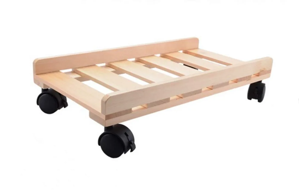 XRHYY Solid Wood Desktop PC Case Computer Adjustable CPU Stand Tower/Chassis Tray with 4 Caster Rolling Wheels