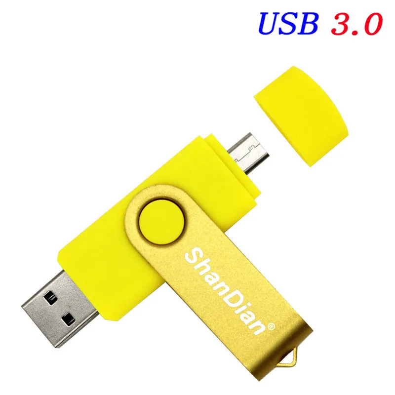 SHANDIAN USB 3,0 Смартфон USB флеш-накопитель OTG Флешка 8G/16G/32G/64GB флеш-накопитель U диск - Цвет: Yellow